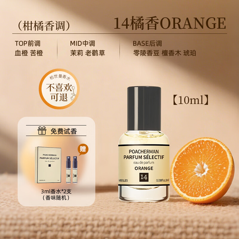 柏世曼(poacherman)14号赤霞橘光香水男女士清新柑橘调水果橘子花香学生党橘子味香水 【清新柑橘香气】14号橘香10ml