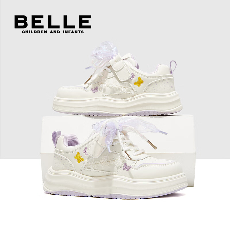 百丽童鞋女童板鞋子儿童休闲鞋26年春季新款轻便小白鞋女孩大童运动鞋 紫色【建议拍大一码】 37 (建议脚长221-226mm)