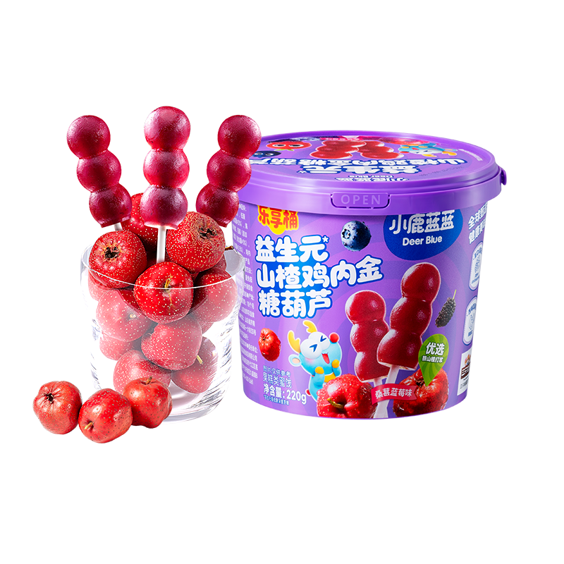 小鹿蓝蓝0添加蔗糖 益生元山楂鸡内金糖葫芦宝宝儿童山楂棒桑葚蓝莓味220g