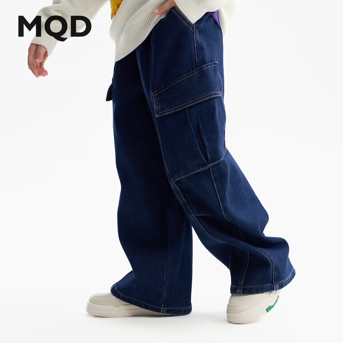 马骑顿[蓄暖]MQD童装男童牛仔裤25冬新款儿童针织摇粒绒直筒加厚长裤子 中牛仔蓝 140