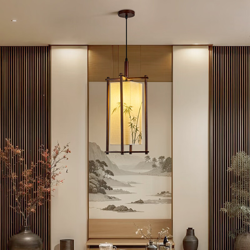 中式宋代美学小吊灯复古实木茶室书房餐厅过道走廊玄关床头吊灯 03-竹送映画【送全光谱护眼光源】 三色变光