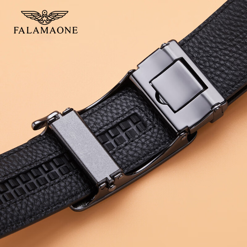 FALAMAONE法莱阿玛尼男士腰带真皮奢侈品正品2025经典款牛皮皮带男士自动扣 新款压花纹【花束+实木礼盒】 120cm 改尺寸下单备注或联系客服