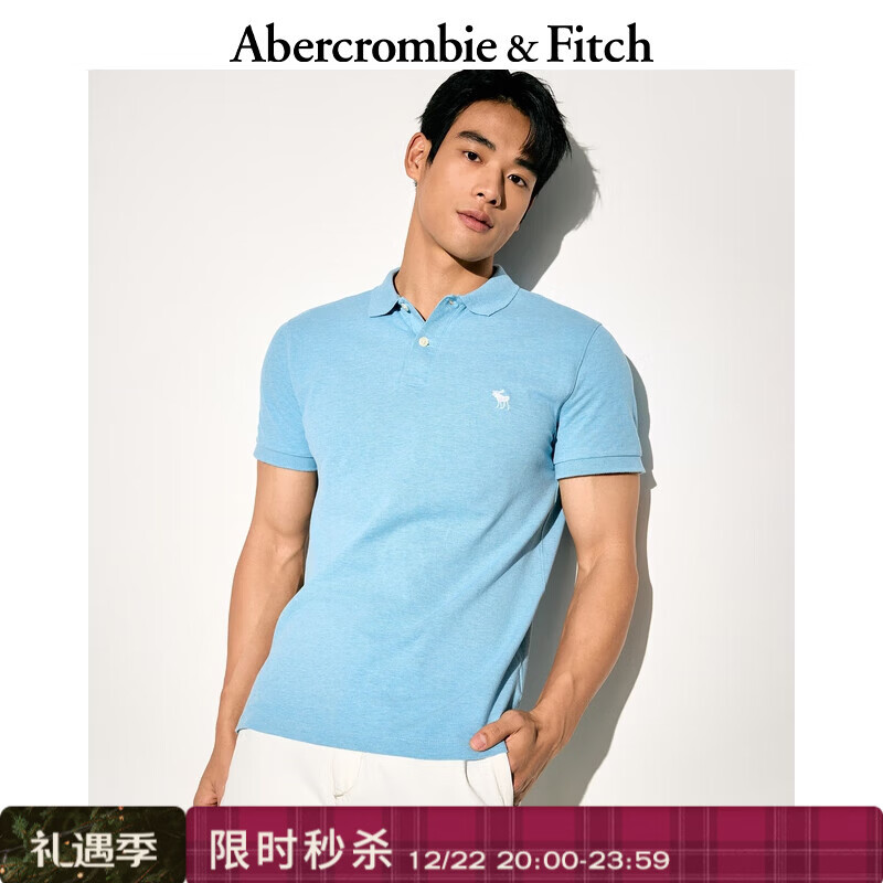 Abercrombie &amp; Fitch【经典POLO】小麋鹿图案男装25夏季美式通勤短袖T恤 天蓝色 M (180/100A)