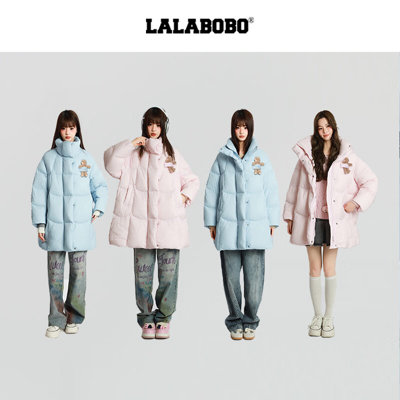 LALABOBO【商场同款】白鸭绒羽绒服25年冬新潮原创奶油风外套RBED-WSYR14 蓝色 M