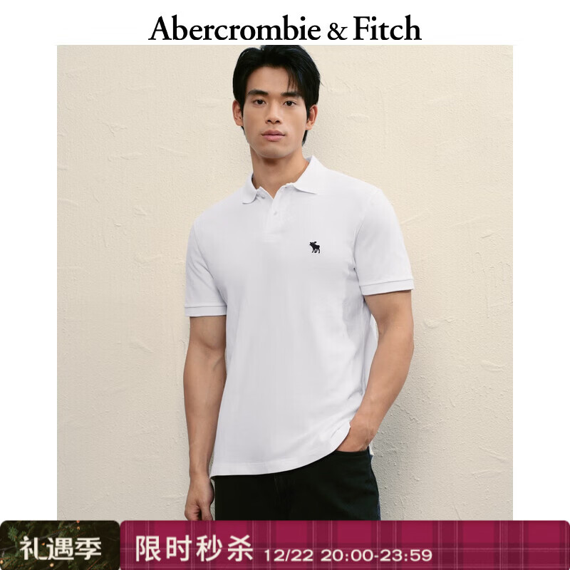 Abercrombie &amp; Fitch【经典POLO】小麋鹿图案男装25夏季美式通勤短袖T恤 白色 L (180/108A)