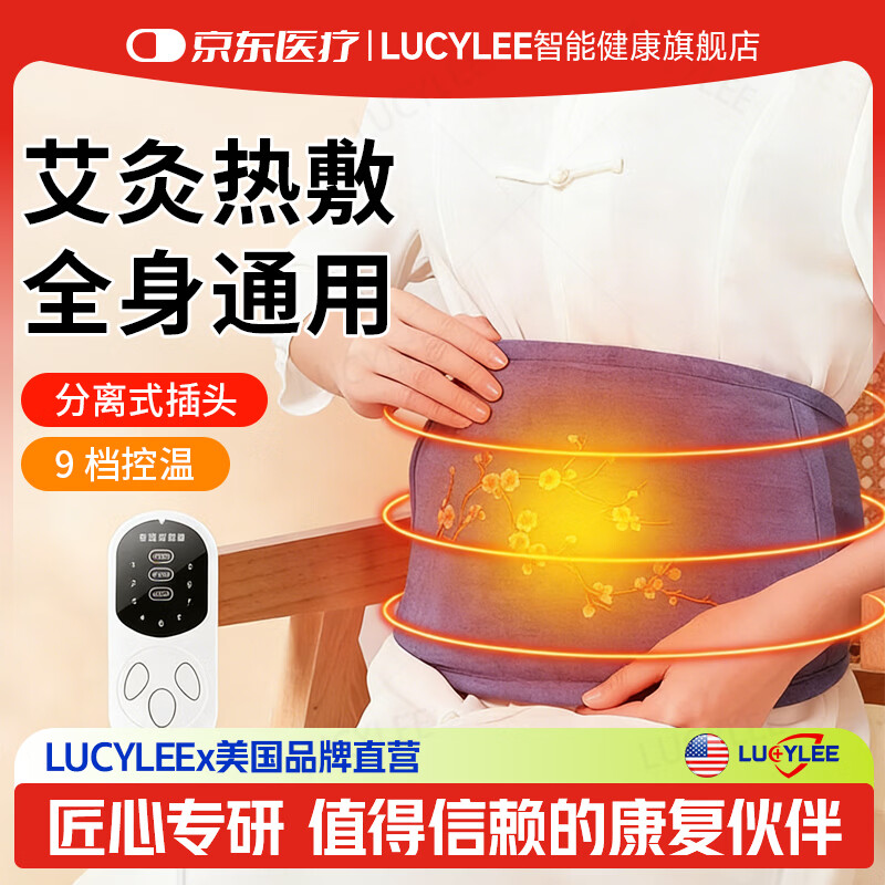 LUCYLEE美国电加热艾绒披肩颈部热敷包保暖护背艾灸艾草理疗仪 【腰腹热敷】刺绣蓝+智能控温