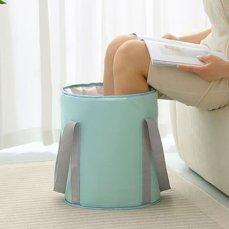 【甄选厂家】泡脚桶家用成人泡脚盆便携式旅行保温足浴盆可折叠洗 牛津布米色小号