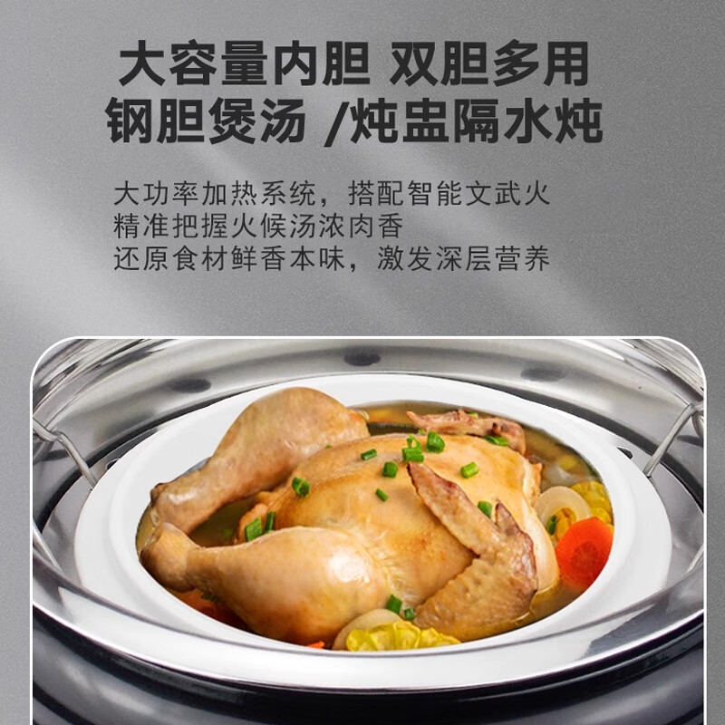 皇冠德信牌电炖锅家用陶瓷隔水炖盅煲汤大容量新款煮粥电汤锅家用 大容量豪华款 12L 配5L炖盅