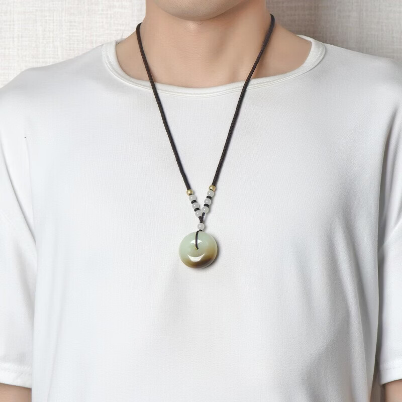 神翠鸟和田玉平安扣吊坠糖羊脂玉无事圆牌孤品玉坠象征诸事皆宜 配绳子  【约34mm】款九QYH2729f