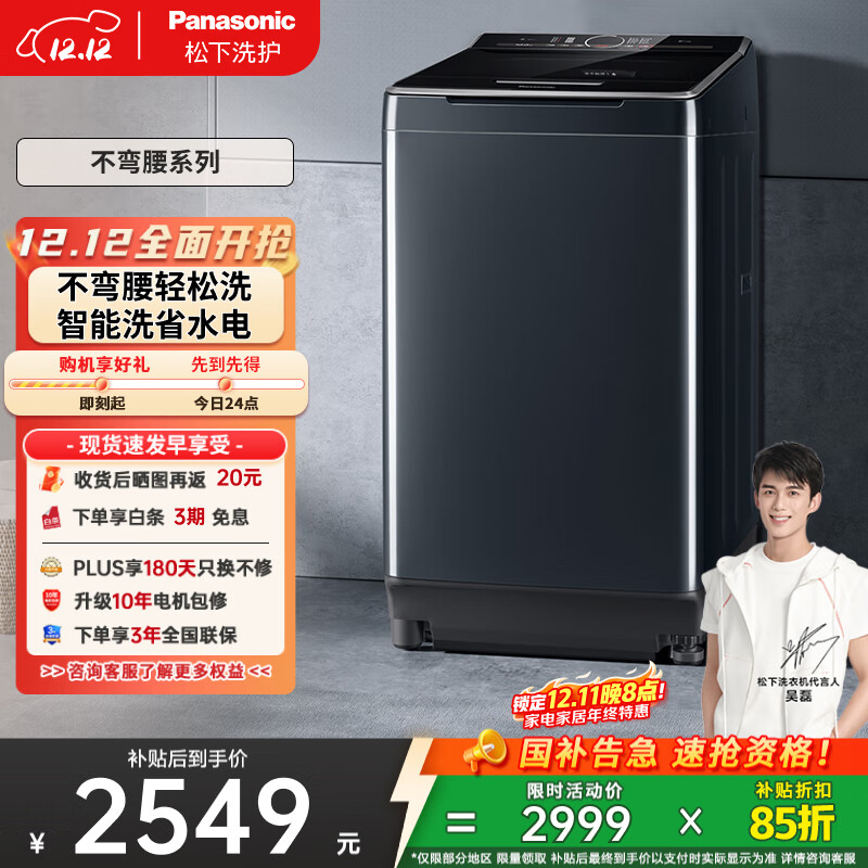 松下（Panasonic）【吴磊推荐】波轮洗衣机全自动10公斤大容量 毛毯洗桶自洁智能内衣洗衣机 国家补贴不弯腰 U12