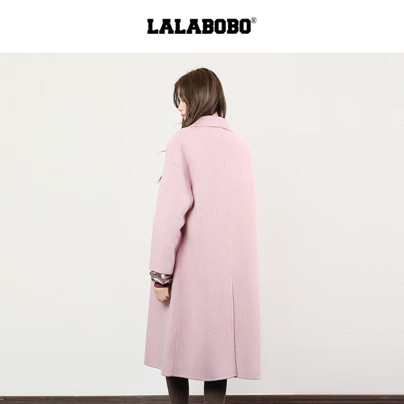 LALABOBO【商场同款】中长款呢子大衣25年秋新原创高级巨好看经典女装外套 粉色 S