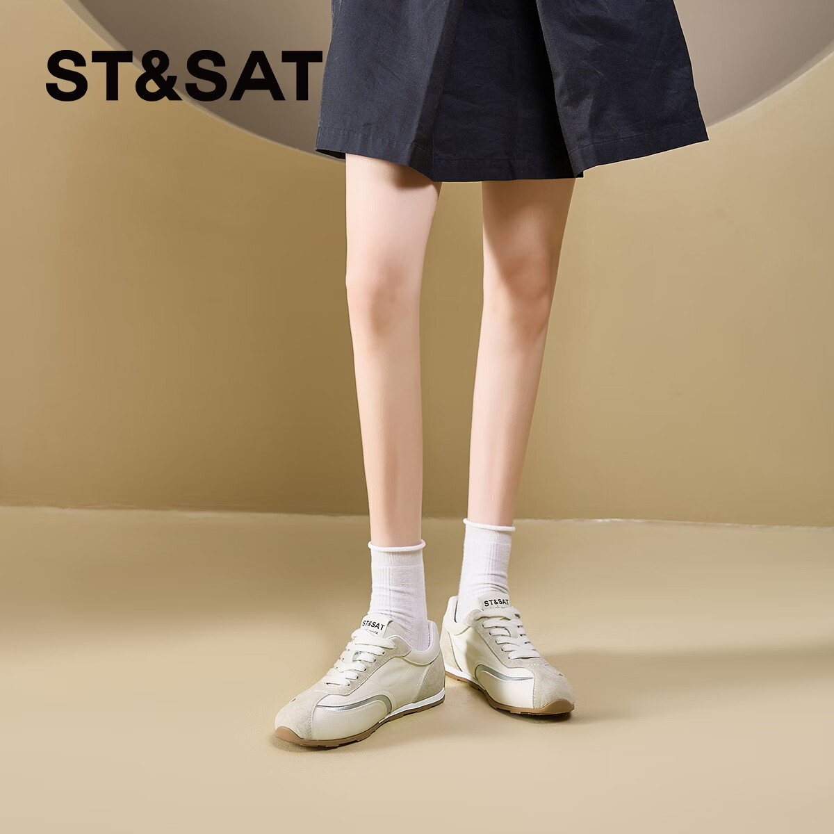 星期六（St&Sat）百搭拼色德训鞋2026春季新款透气网面休闲运动鞋阿甘鞋时尚女鞋子 黄色 37