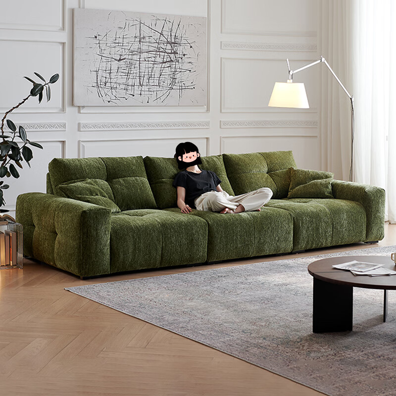 恋尚舒可调节靠背雪尼尔绒豆腐块像素布艺沙发直排客厅小户型 3.4米左单+单+右单【可调节坐深】 【防刮耐磨猫抓皮】