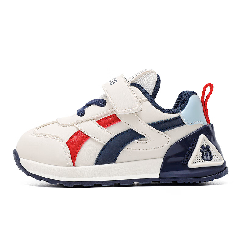 巴布豆（BOBDOG）童鞋男童冬季加绒百搭学步鞋2025舒适保暖小童机能鞋宝宝鞋女 米/藏青蓝53146(革面) 27 适合脚长15.8cm