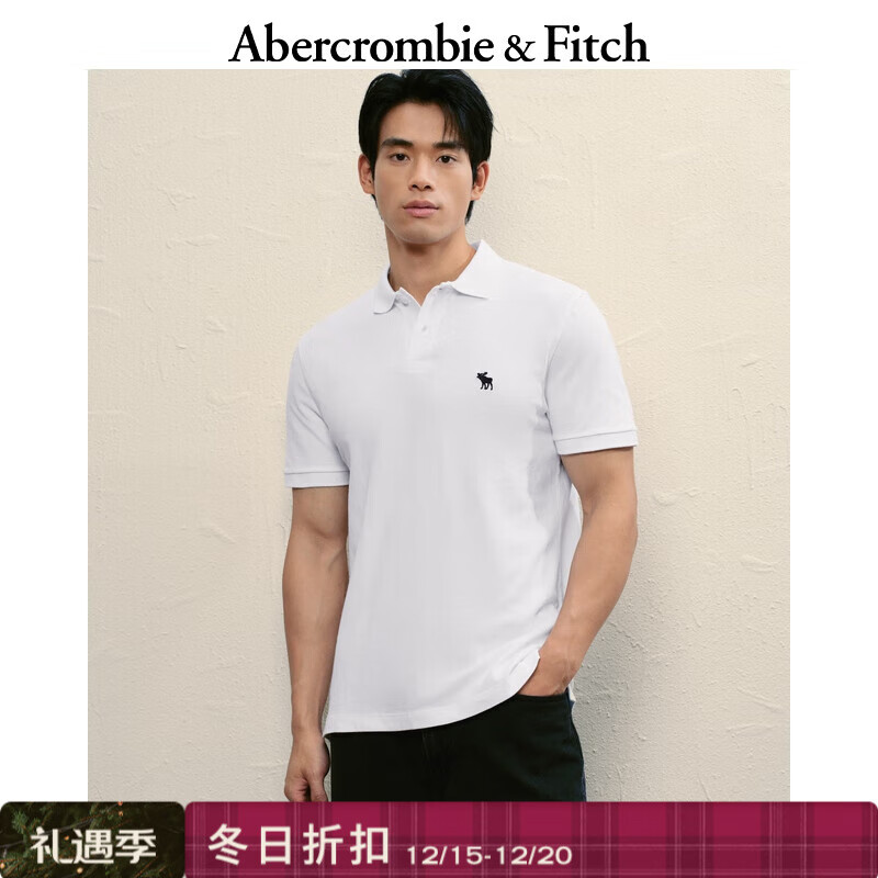 Abercrombie &amp; Fitch【经典POLO】小麋鹿图案男装25夏季美式通勤短袖T恤 白色 L (180/108A)