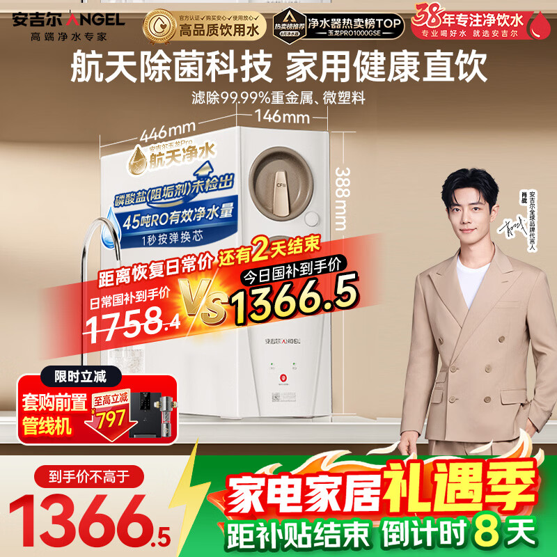 安吉尔家用净水器玉龙Pro1000GSE反渗透厨下直饮机5年长效RO膜母婴直饮净水机过滤器J3673-ROC120 b型