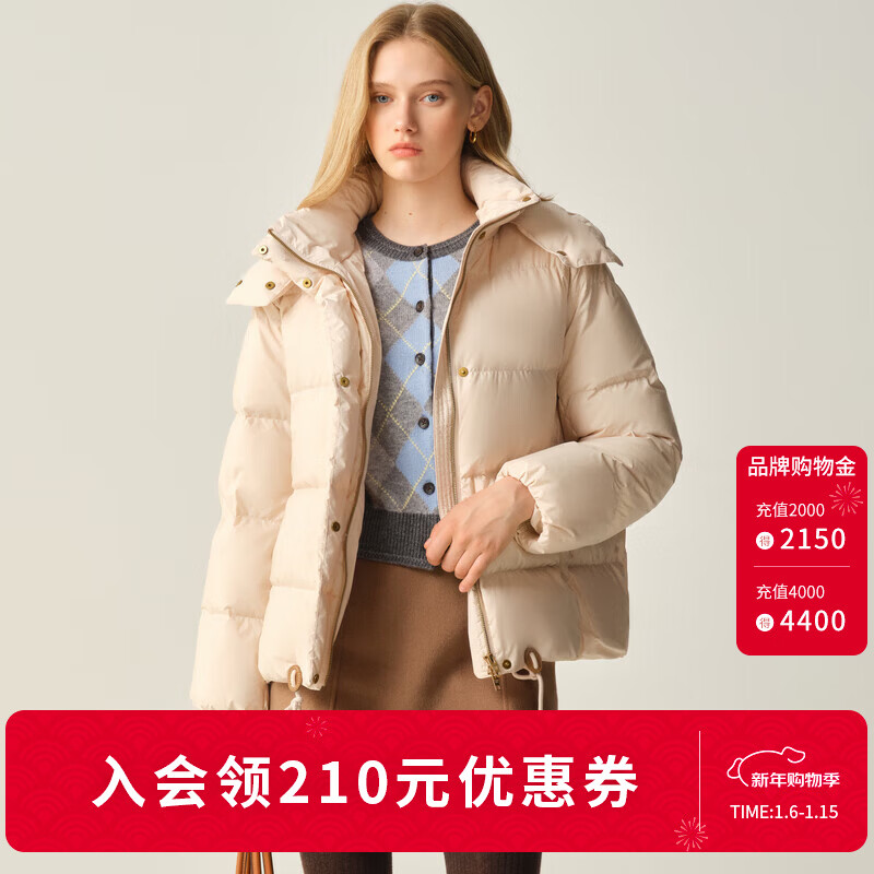 ELAND【匈牙利鸭绒&蓄热里布】衣恋羽绒服女巴恩风外套2025冬新款 浅卡其色EEJDF8TS02 S 160