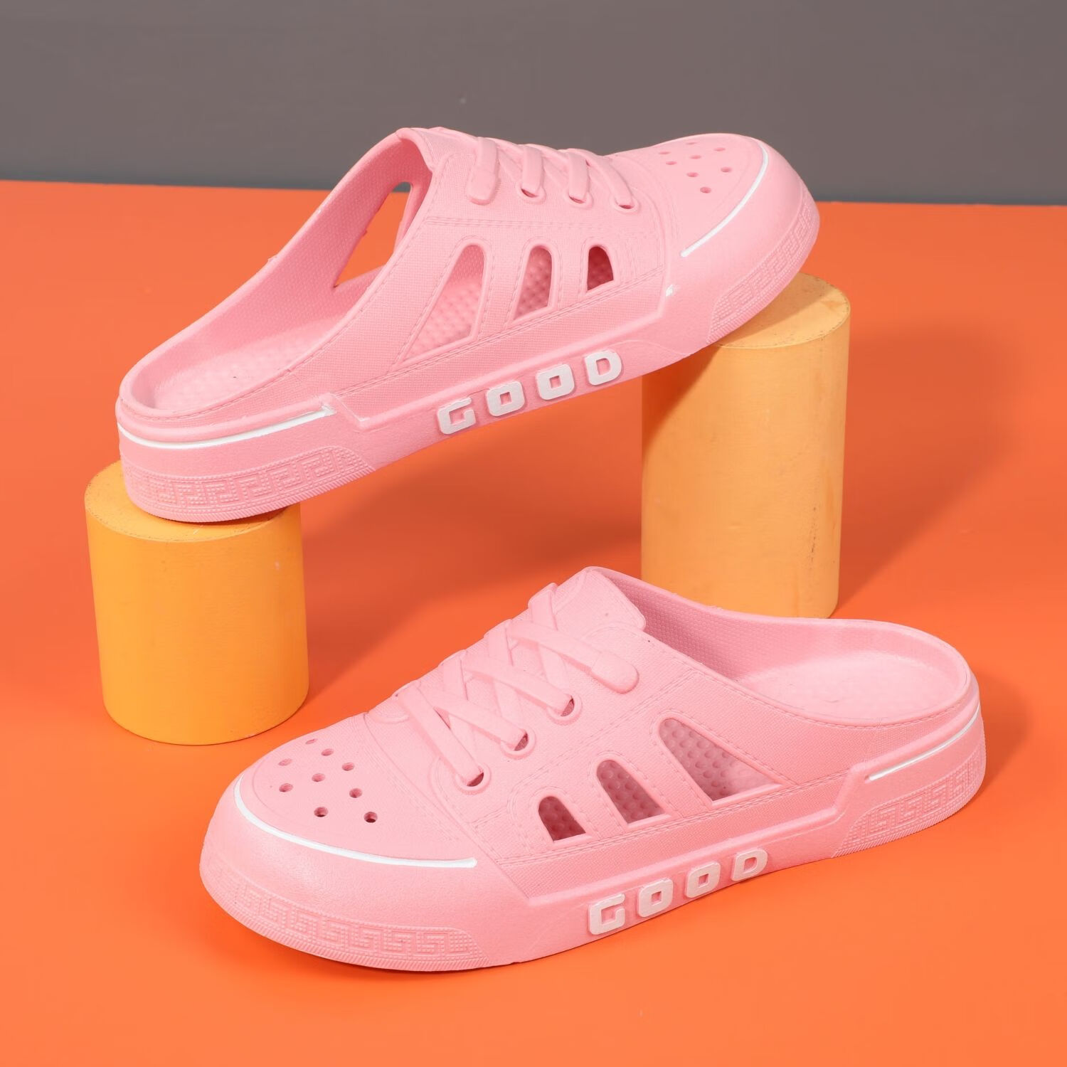 勒足无跟帆布鞋女半拖式女鞋半拖女夏季半包头女款拖鞋防臭超软松糕底