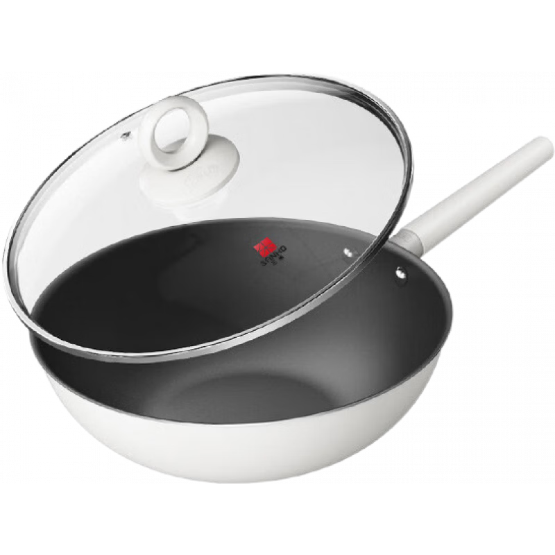 三禾國(guó)貨嚴(yán)選0涂層微納炒鍋無涂層無煙家用炒菜鍋不銹鋼鍋具 霧月白【帶蓋】 30cm