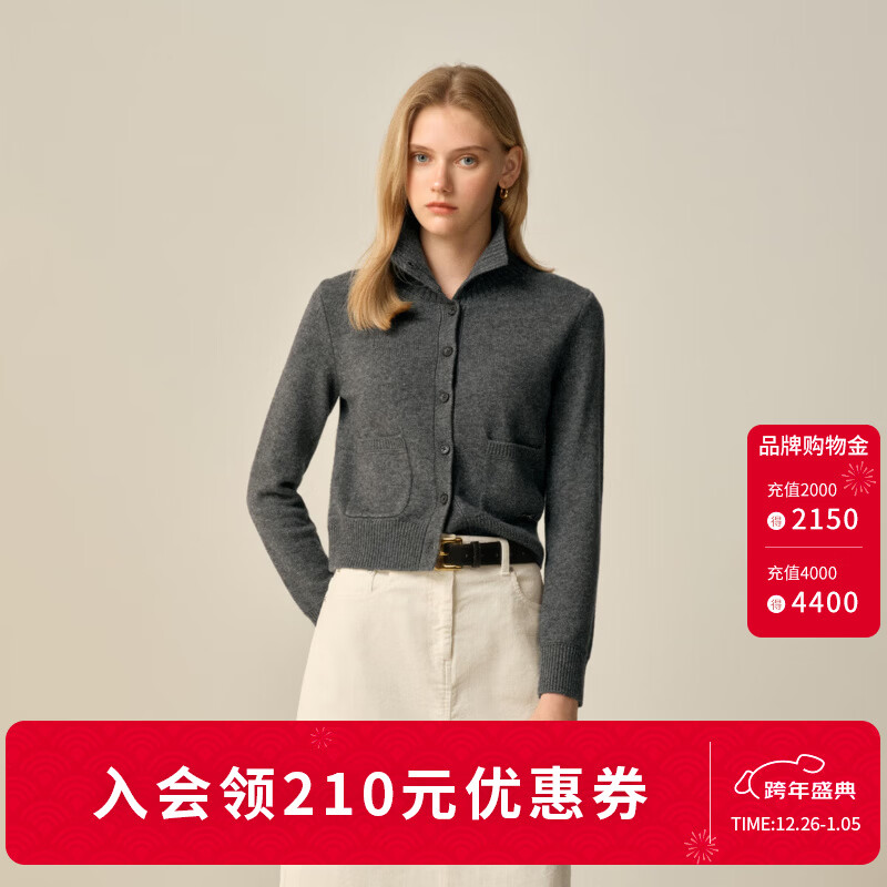 ELAND衣恋毛针织衫女气质高领长袖短款毛衣开衫2025冬季新款 中灰色(18)M/Grey M /165