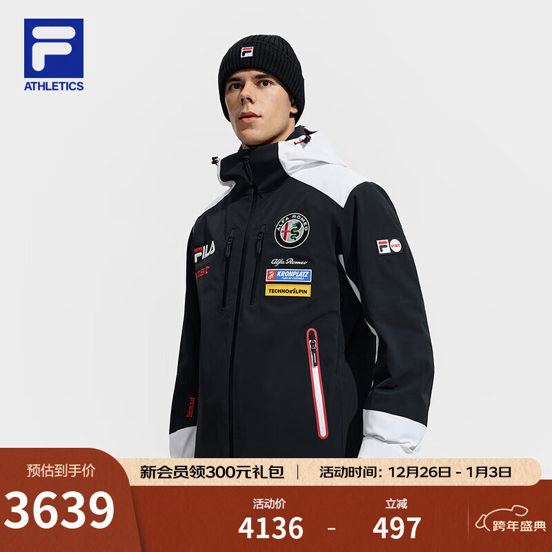 FILA ��ֹٷ���ʿ��ѩ��2025�����¿ѩ�˶�����ƴɫ��ñ�޷� ���-BK M 170/92A/M 3339Ԫ