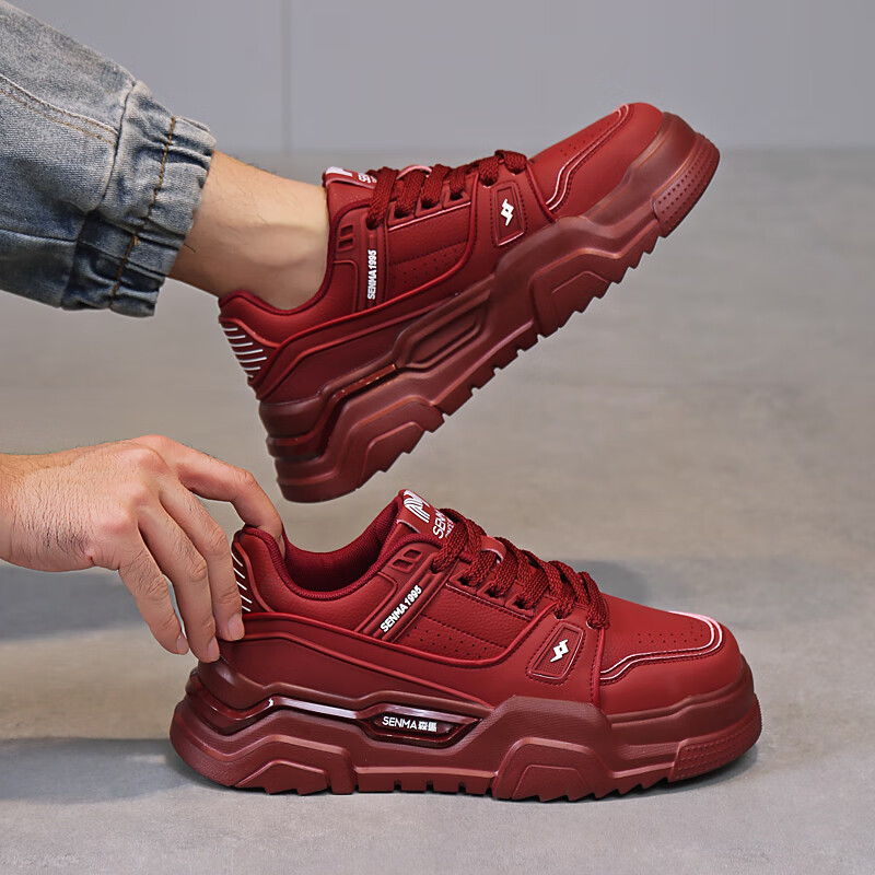 森馬新款男女款厚底增高运动休闲鞋男滑板鞋情侣款鞋 本命年红 41