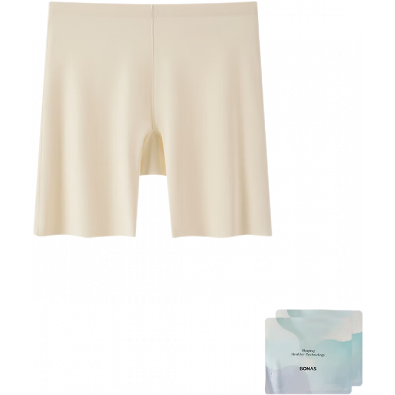 寶娜斯（BONAS）「免穿內(nèi)褲」安全褲女防走光夏季平角褲薄款冰絲女士打底褲短褲 長款-膚色 M _建議90-105斤