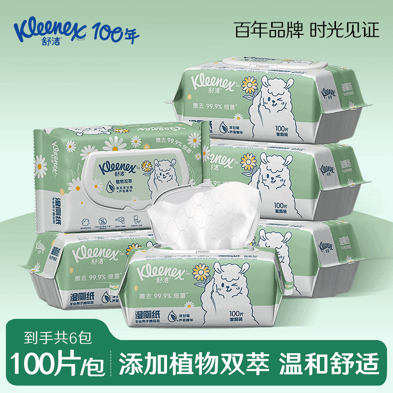 舒洁（Kleenex）植物双萃湿厕纸100抽加厚可降解湿厕纸擦屁股湿巾整箱家庭装 植物双萃湿厕纸  100抽*12包 两箱装