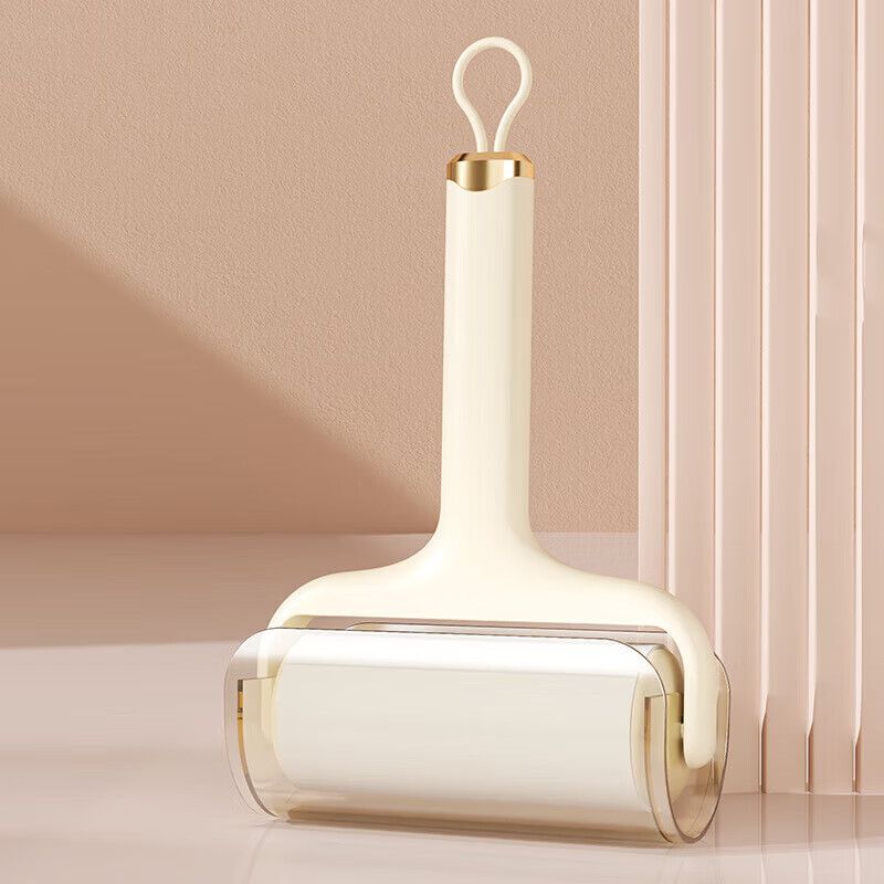 洋臣家用滚筒粘毛器可撕式粘尘纸滚刷替换卷纸除毛刷宠物去毛沾毛器 带盖白色手柄+3卷纸180撕【10cm】