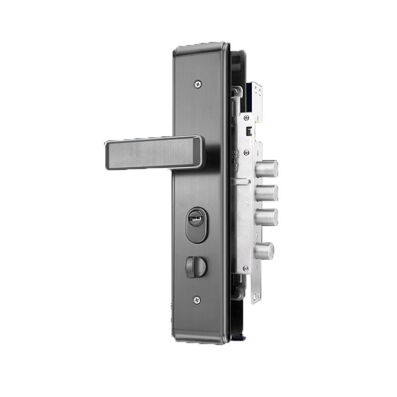 iGear防盗门锁套装超C级锁芯家用通用型不锈钢枪灰色入户大门锁-多功能