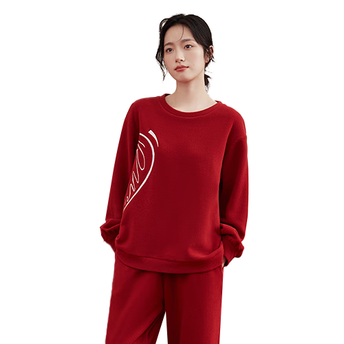 顶瓜瓜爱心嫁衣软糯摇粒绒红色女士长袖家居服毛茸茸睡衣喜庆 红色 2XL (175)