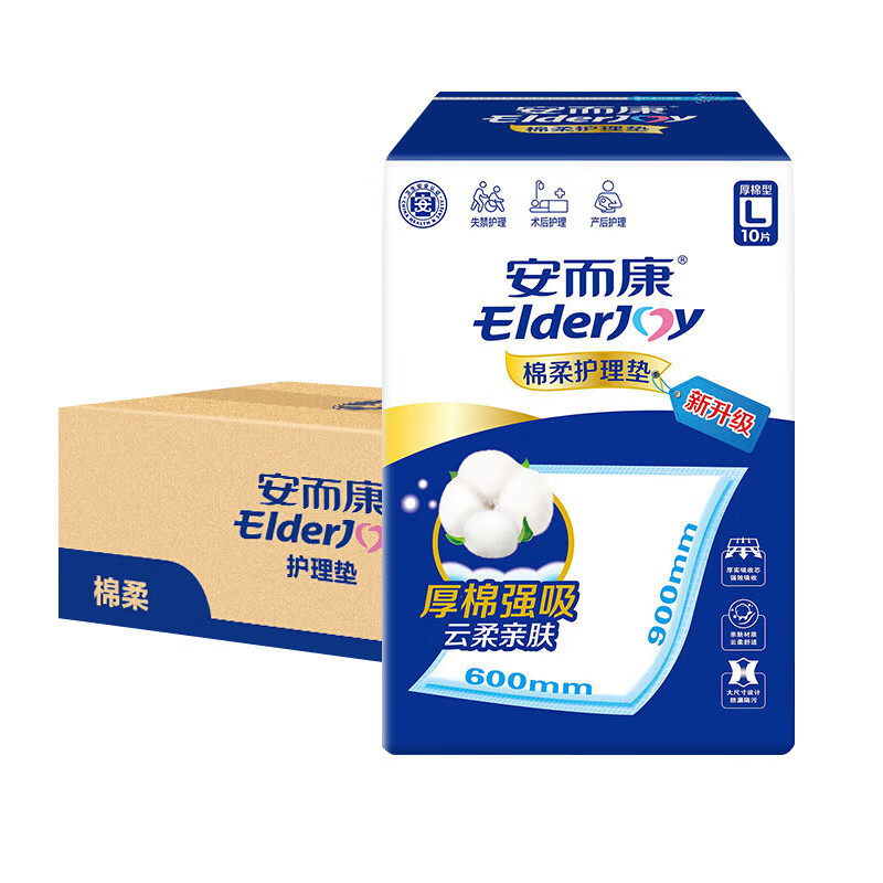安而康（Elderjoy）棉柔強吸成人護理墊老年人用尿不濕 【80片】厚棉強吸護理墊600*900
