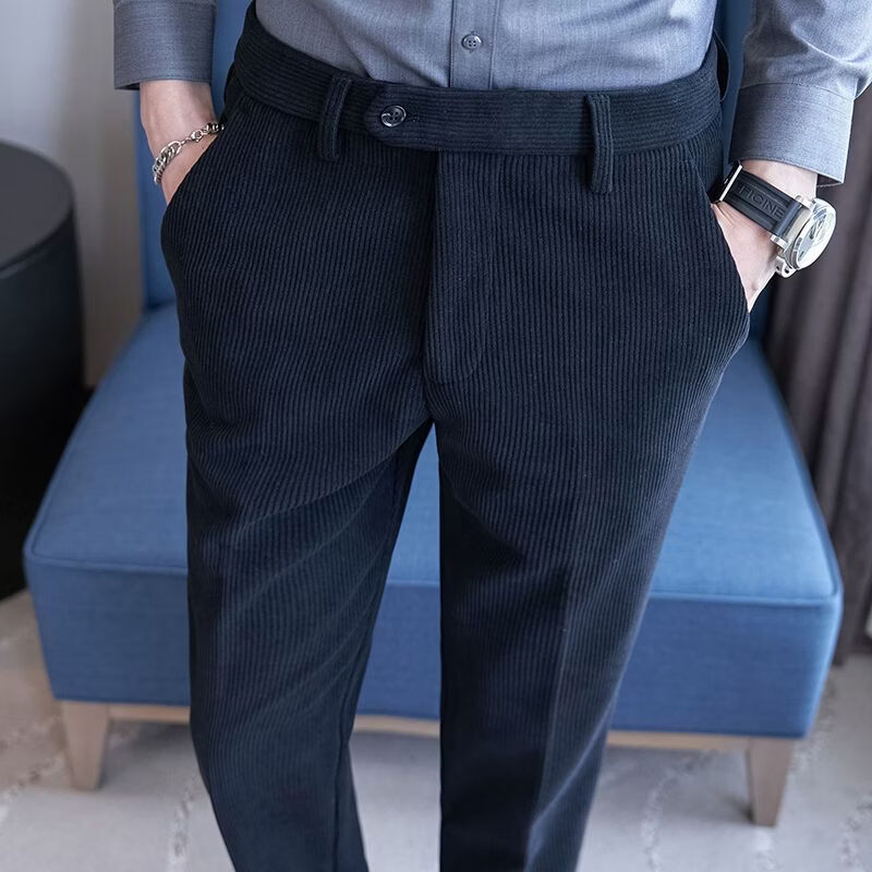 灯芯绒西裤男秋冬加绒新款高级感男裤商务修身直筒休闲西装裤子 卡其色[加绒] 36（2.8尺） 均码