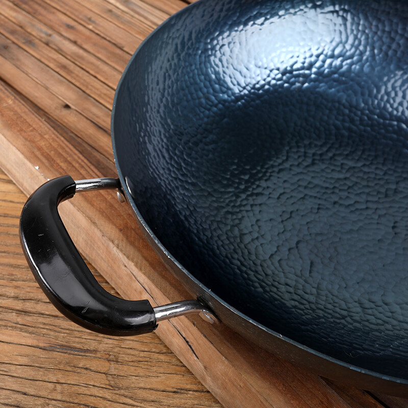 谭铁匠正宗山东章丘老式手工双耳大铁锅不易粘家用炒菜锅熟铁炒锅无涂层 双耳镜面铁锅【已开锅】4-9人适用 38cm