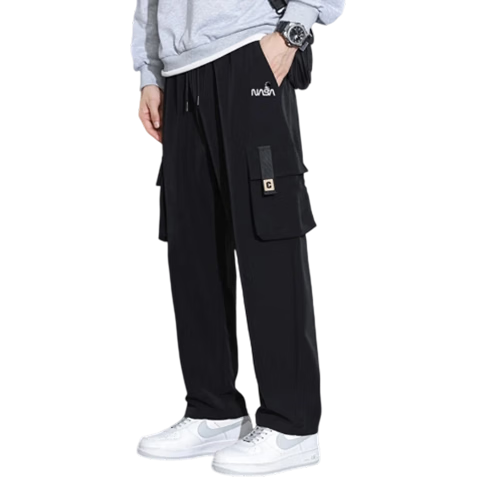 NASA MARVEL休闲裤男春秋季运动长裤宽松潮流透气直筒工装大码裤子 黑色 XL