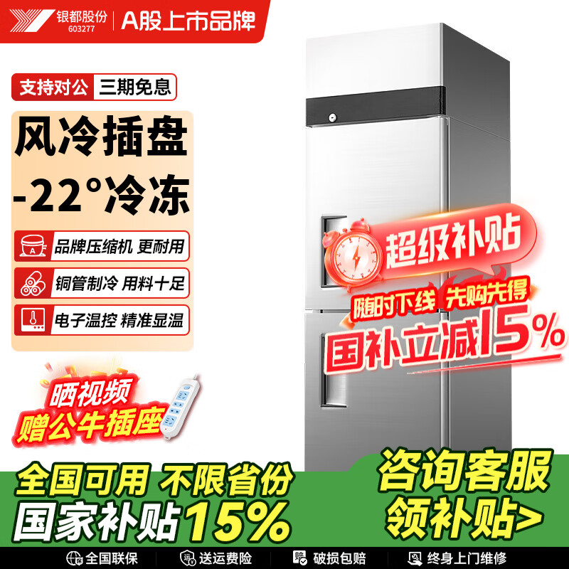 银都餐饮设备工程款烤盘四门冰箱商用冷藏冷冻烘焙冰柜六门立式酒店风冷无霜插盘式慕斯披萨托盘速冻机 立式二门冷冻 （-22～-17℃））