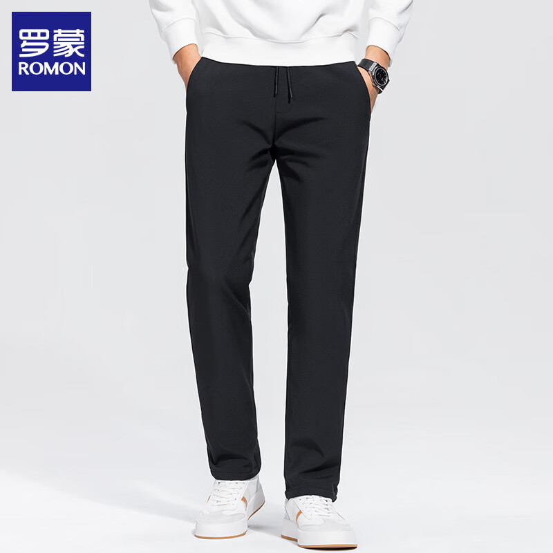 罗蒙（ROMON）男士羽绒裤外穿冬季保暖加厚直筒休闲长裤子防寒保暖鸭绒裤 黑色 XL (建议体重140-160斤)