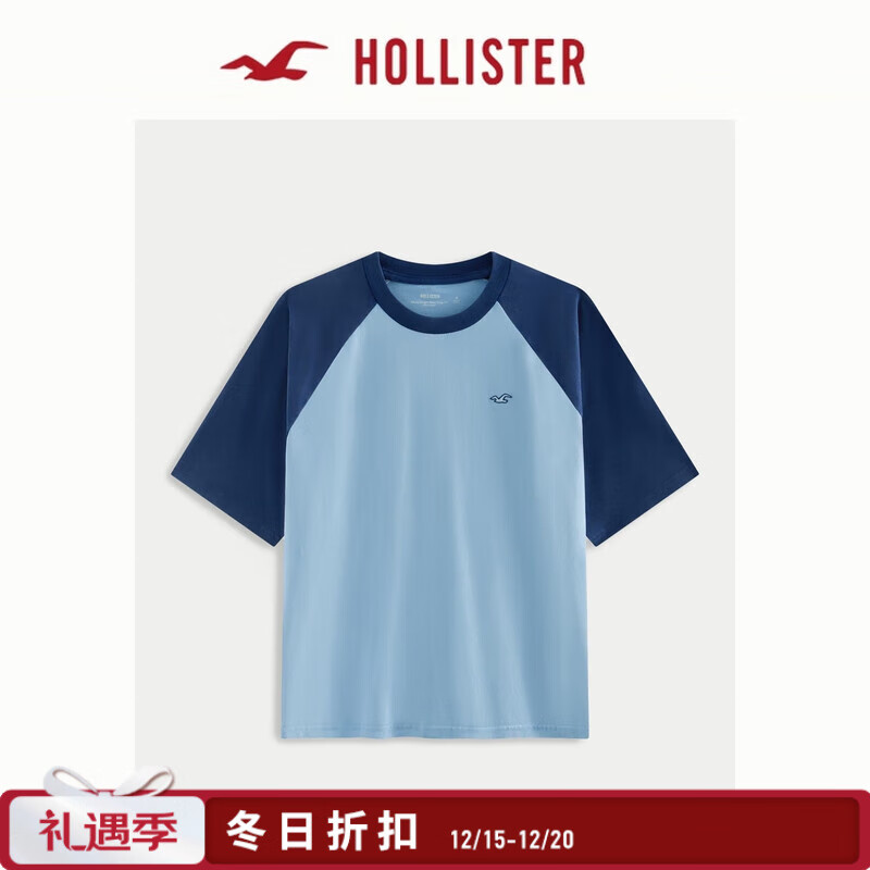 HOLLISTER经典小海鸥图案25夏情侣重磅棉质T恤男女装324-5461 海军蓝撞色 S (175/92A)