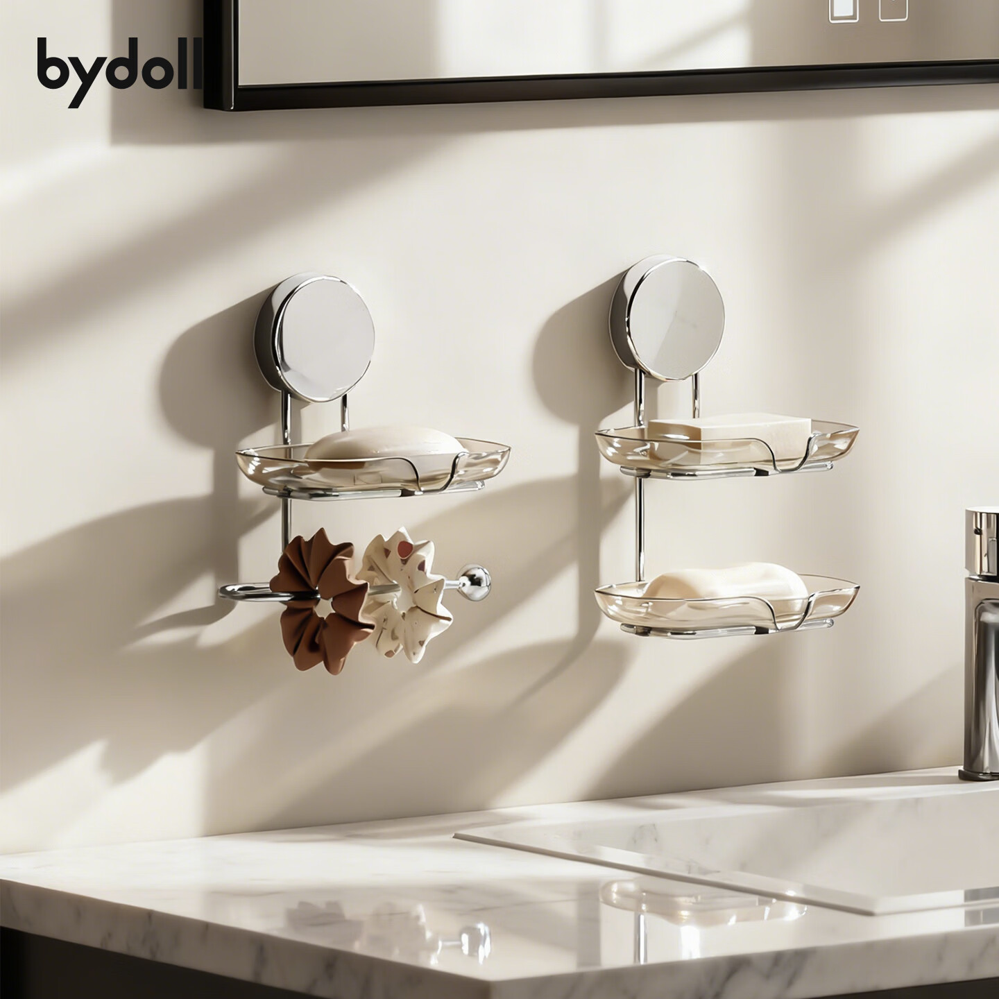 半岛良品卫生间吸盘肥皂盒壁挂式免打孔香皂盒家用洗脸皂沥水拖盘置物架子 单层款*1+双层款*1【2个装】