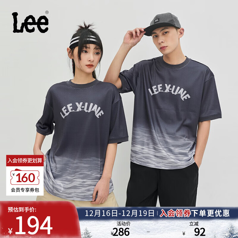 Lee舒适版网眼渐变海蓝色字母印花男女同款短袖T恤休闲潮流A06416 海蓝色（尺码偏大，拍小一码） S