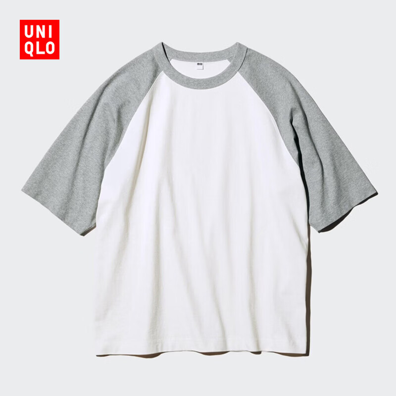 优衣库男装女装宽松插肩袖T恤/5分袖487716 04 烟灰色 L