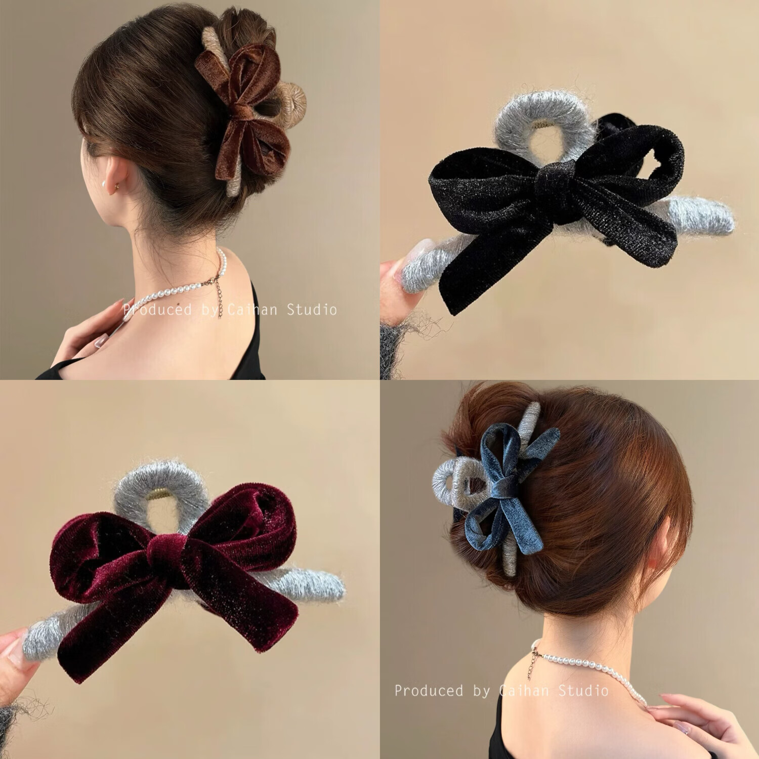 黑色丝绒蝴蝶结抓夹女气质后脑勺鲨鱼夹2025新款高级感发夹子头饰 2个#酒红+蓝色