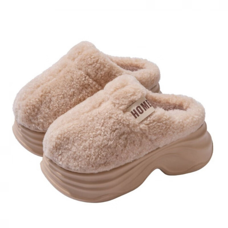 胖東来同款棉拖鞋女冬季2025新款家居厚底增高防滑外穿加绒保代购 浅驼色【主图款】厚底增高 36-37 (35-36脚穿)
