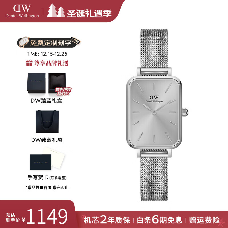 丹尼尔惠灵顿（DanielWellington）dw手表女 复古小方表石英女士手表欧美腕表 七夕情人节礼物送女友 月光银