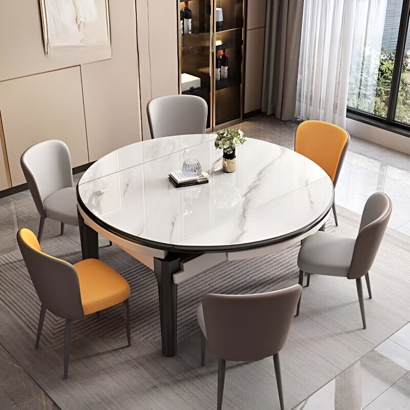 梵森荣2026新款岩板餐桌椅组合家用现代简约带电磁炉可伸缩折叠两用餐桌 加厚12mm岩板【家用款】 1.2m  桌+4(实木椅)