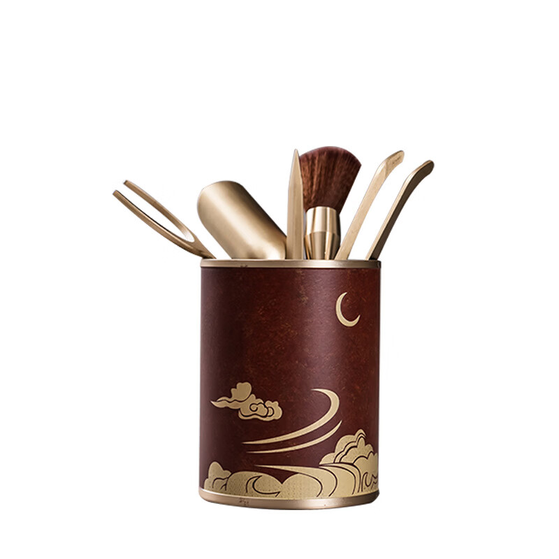 语森忆彩漆茶道六君子纯铜功夫茶具茶道配件 茶夹茶勺茶针茶匙组合套装 彩漆祥云茶道六君子(绿色)