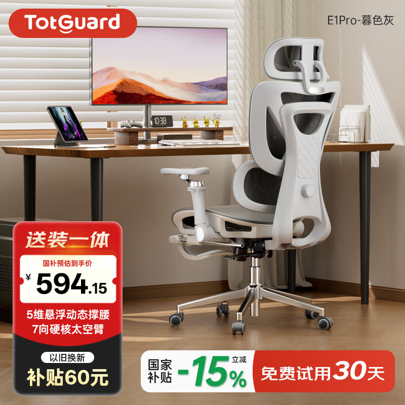 Totguard 人体工学椅电脑椅办公椅子电竞椅学习椅人工力学椅 E1Pro-暮色灰