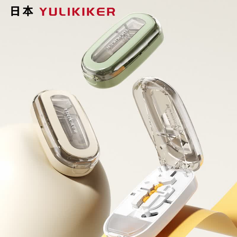 日野博士日本切药器一分二收纳盒分药器四分之一药片切割便携切收纳分药盒 日本双层刀二分三分四分白色切药器+保护包