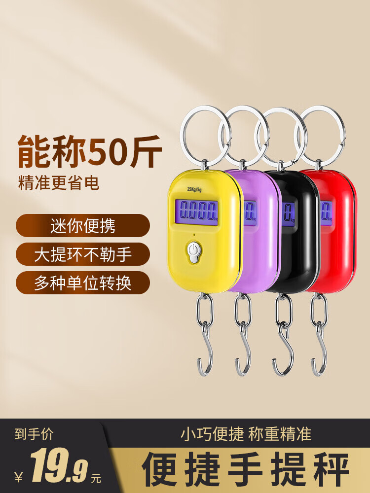 【好物优选】精准迷你手提电子秤高精度便携式小型弹簧秤吊秤家用买菜随身小秤 经典黑【最大可称50斤】送电池