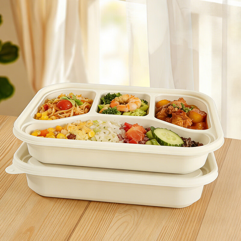 稷王谷一次性饭盒可降解1100ml四格02玉米淀粉外卖打包盒餐盒带盖 四格02-50套